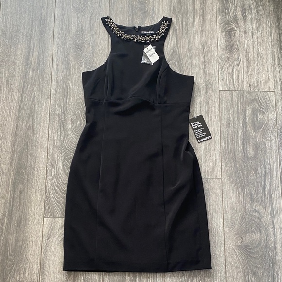 Express - NWT! Black Bodycon High Neck Mini Dress - Size 4 - Picture 1 of 8